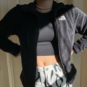 Fluffy north face zip up jacket